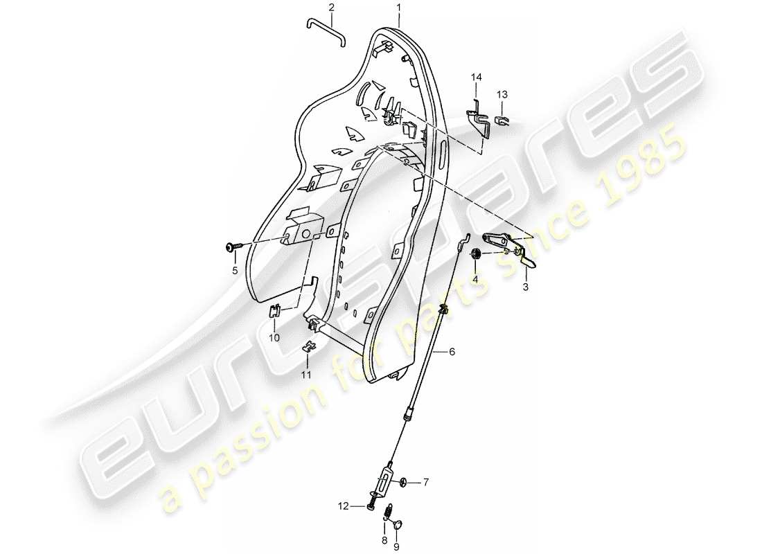 porsche 2004 (986 boxster) carcasa del respaldo - asiento deportivo diagrama de piezas