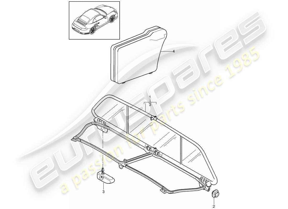 porsche 2012 (997-2 turbo / gt2 rs) diagrama de piezas del parabrisas