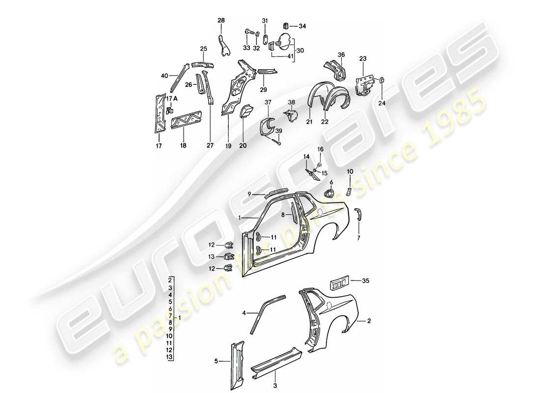 porsche 1986 (944) panel lateral diagrama de piezas