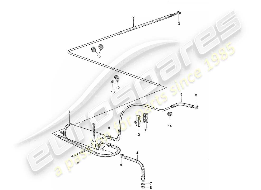porsche 1987 (959) diagrama de piezas del recipiente de emisiones evaporativas