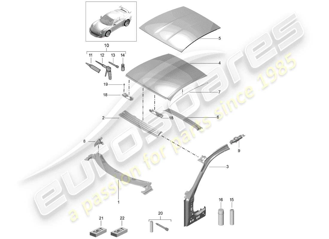 porsche 2014 (991-1 r/gt3/rs) diagrama de piezas de la capa