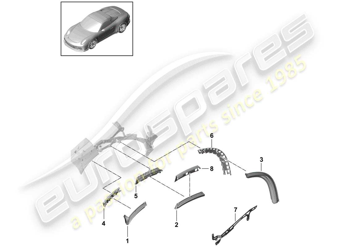 porsche 2017 (991-2 r/gt3/rs) diagrama de piezas de capota convertible