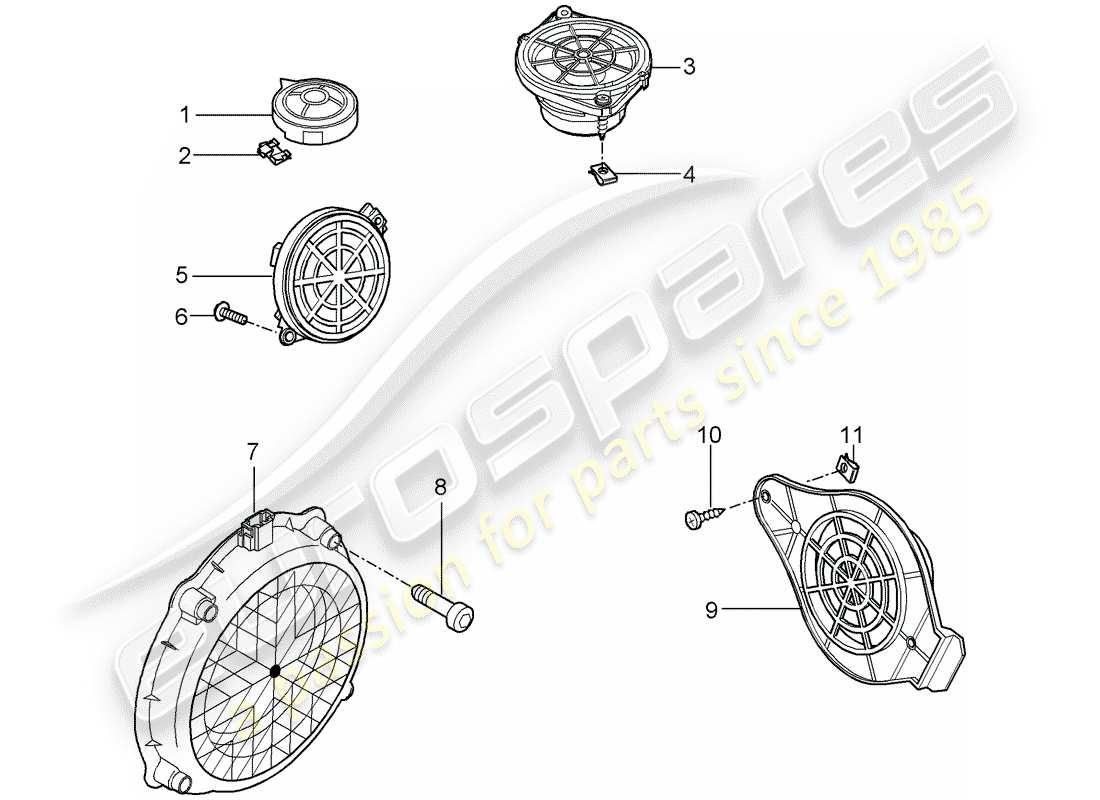 porsche 997 gt3 (2011) diagrama de piezas del altavoz