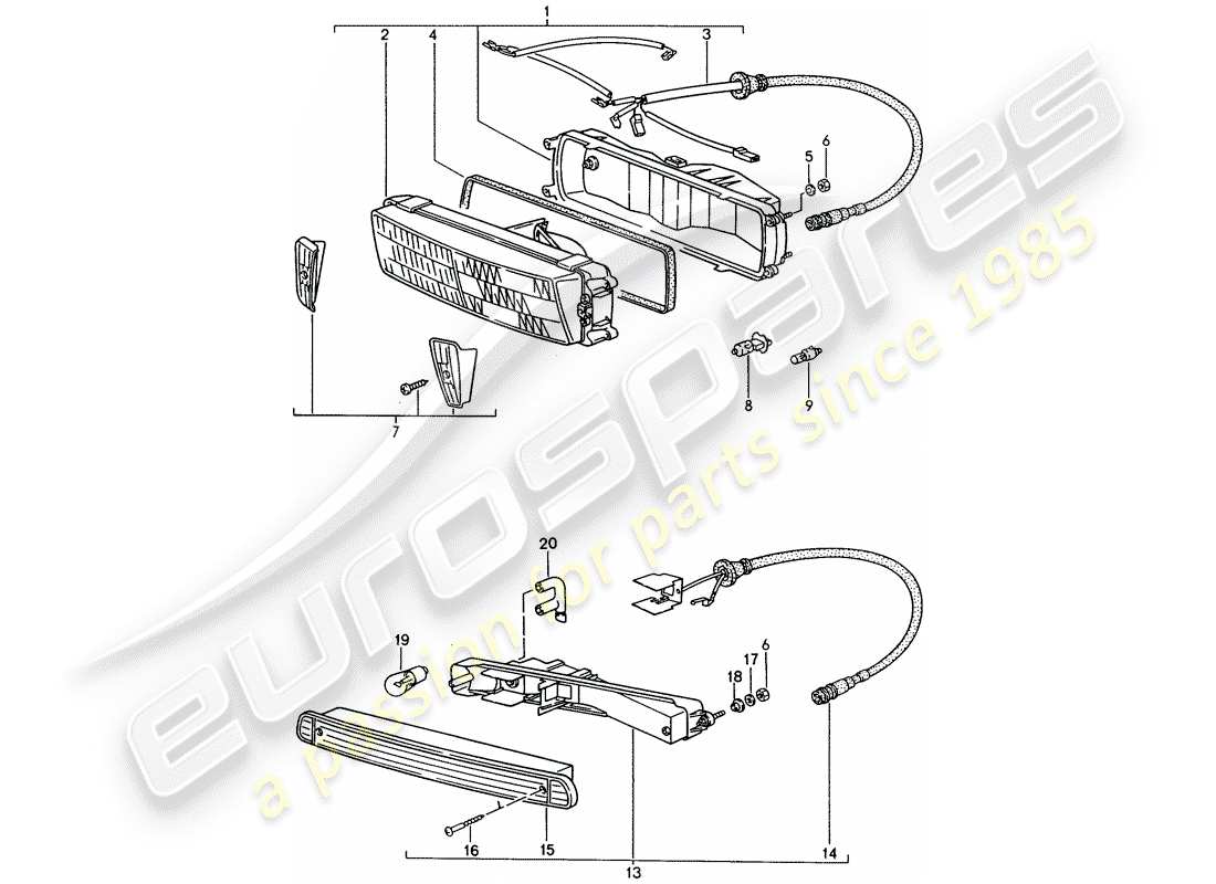 porsche 1986 (944) faro adicional - intermitente diagrama de piezas