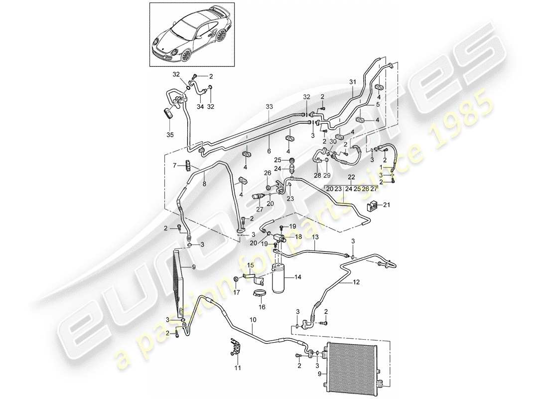 porsche 911 t/gt2rs (2011) diagrama de piezas del circuito refrigerante