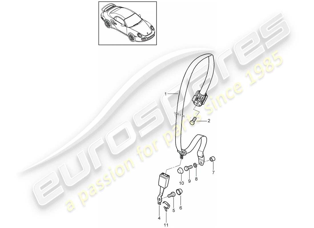 porsche 2013 (997-2 turbo / gt2 rs) cinturón de seguridad diagrama de piezas