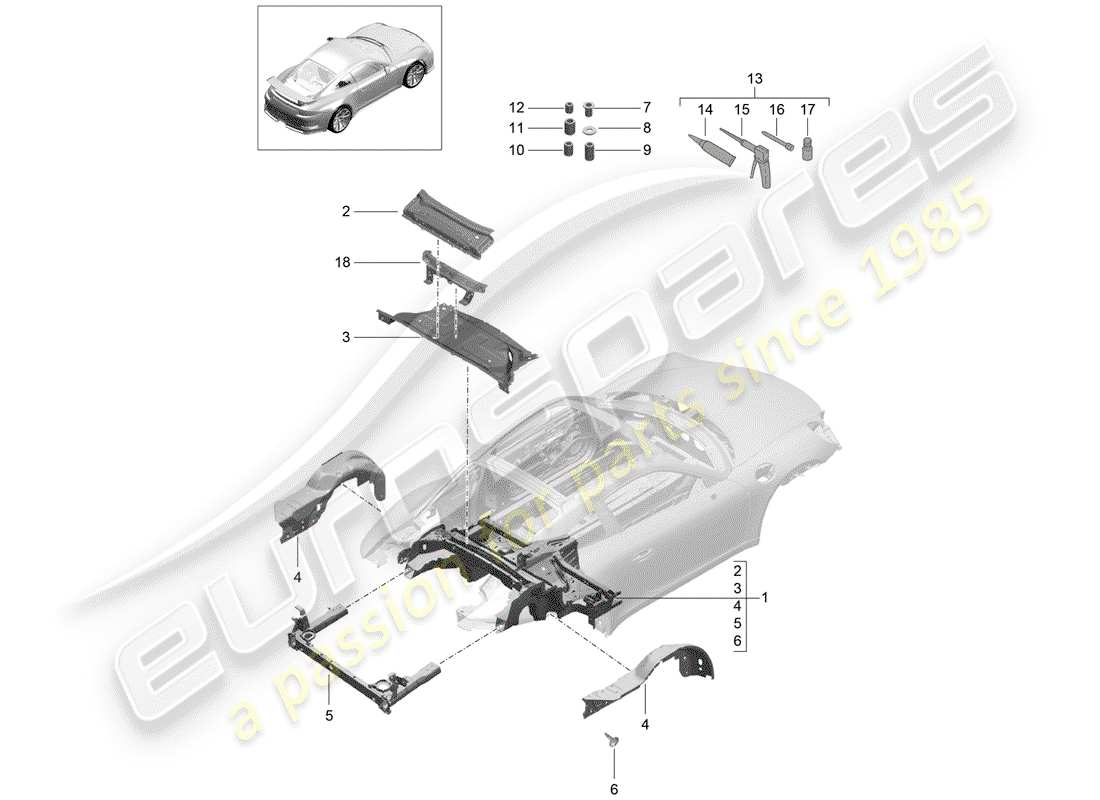 porsche 2014 (991-1 r/gt3/rs) diagrama de piezas del extremo trasero