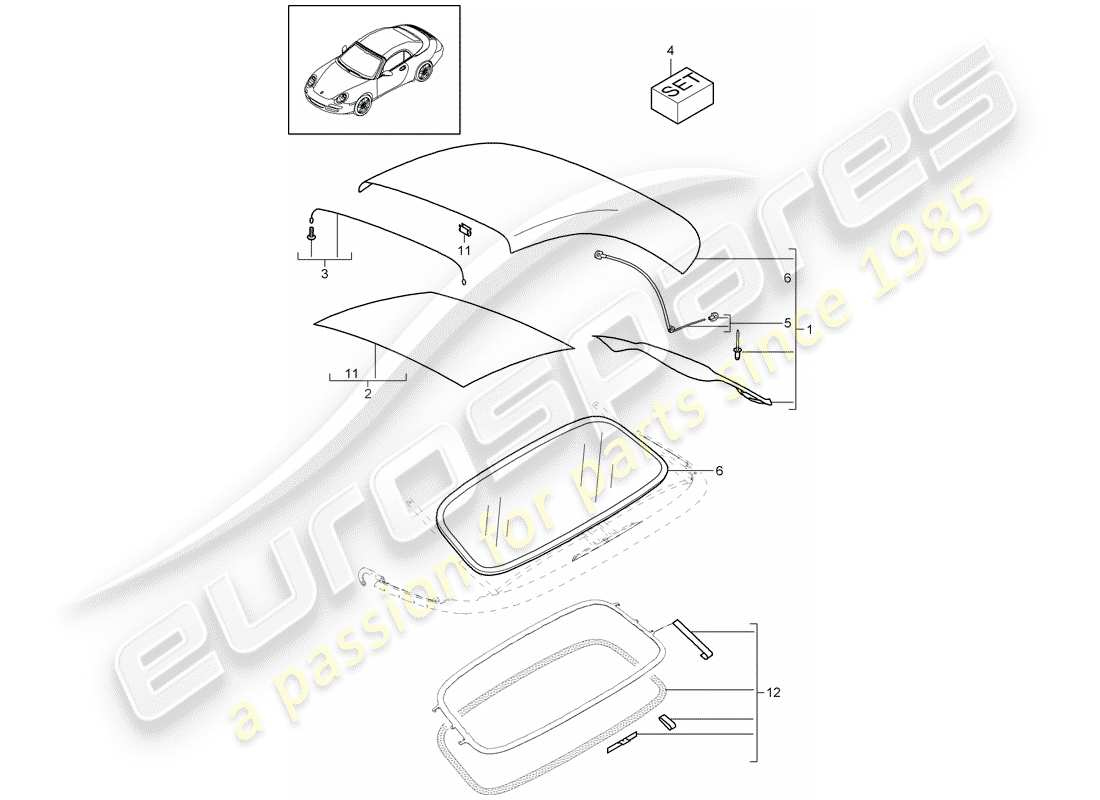 porsche 2010 (997-2) cubierta de capota convertible diagrama de piezas