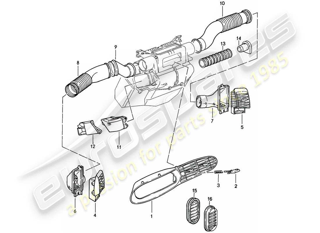 porsche 1986 (944) diagrama de piezas del conducto de aire