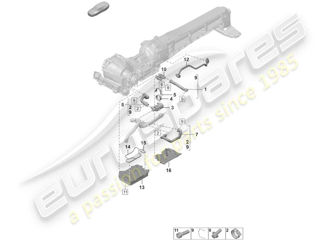 porsche 2019 (992-1) diferencial del eje delantero diagrama de piezas