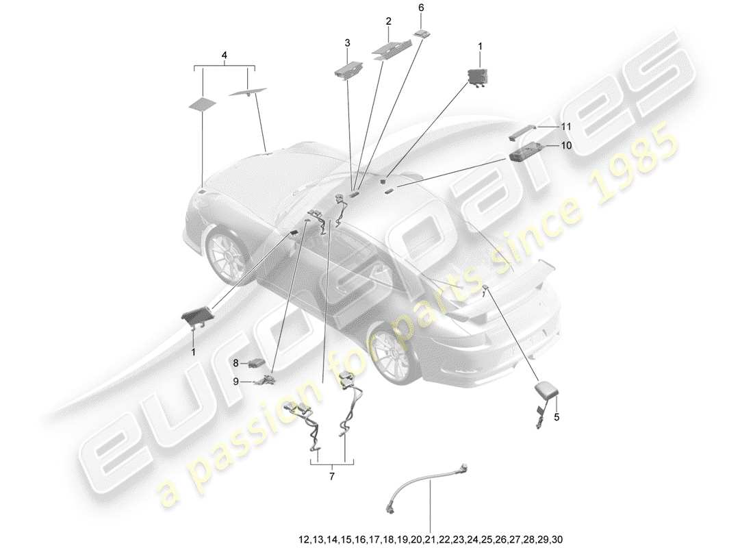 porsche 2016 (991-1 r/gt3/rs) diagrama de piezas de la antena