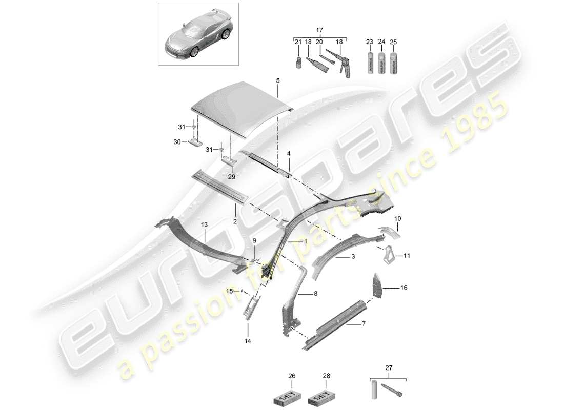 porsche 2016 (981 cayman gt4) techo diagrama de piezas