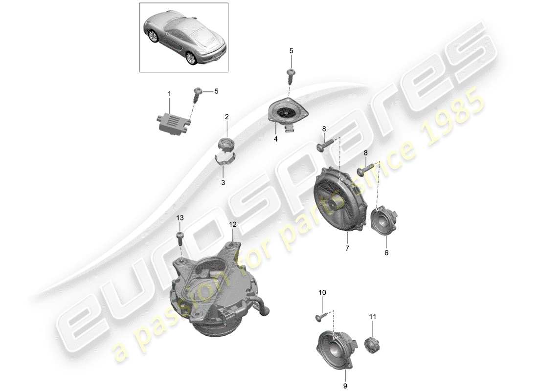 porsche cayman 981 (2016) diagrama de piezas del altavoz