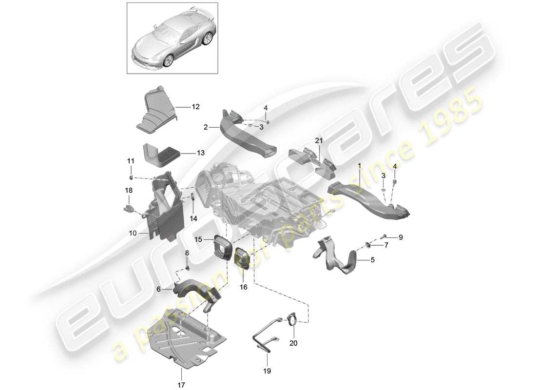 porsche 2016 (981 cayman gt4) ducto de aire diagrama de piezas