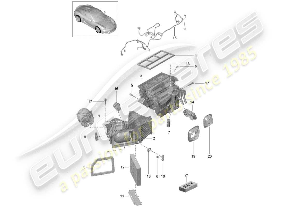 porsche 2016 (981 boxster spyder) diagrama de piezas del aire acondicionado