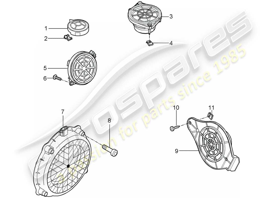 porsche 2007 (997-1 gt3) diagrama de piezas del altavoz