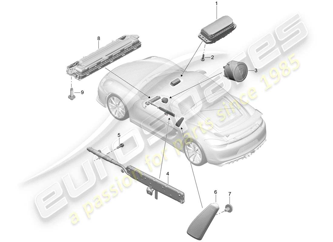 porsche 2016 (981 cayman gt4) bolsa de aire diagrama de piezas