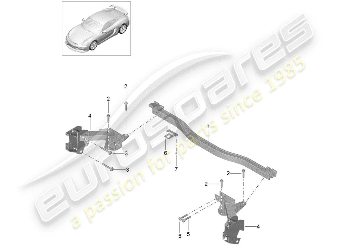 porsche 2016 (981 cayman gt4) travesaño diagrama de piezas