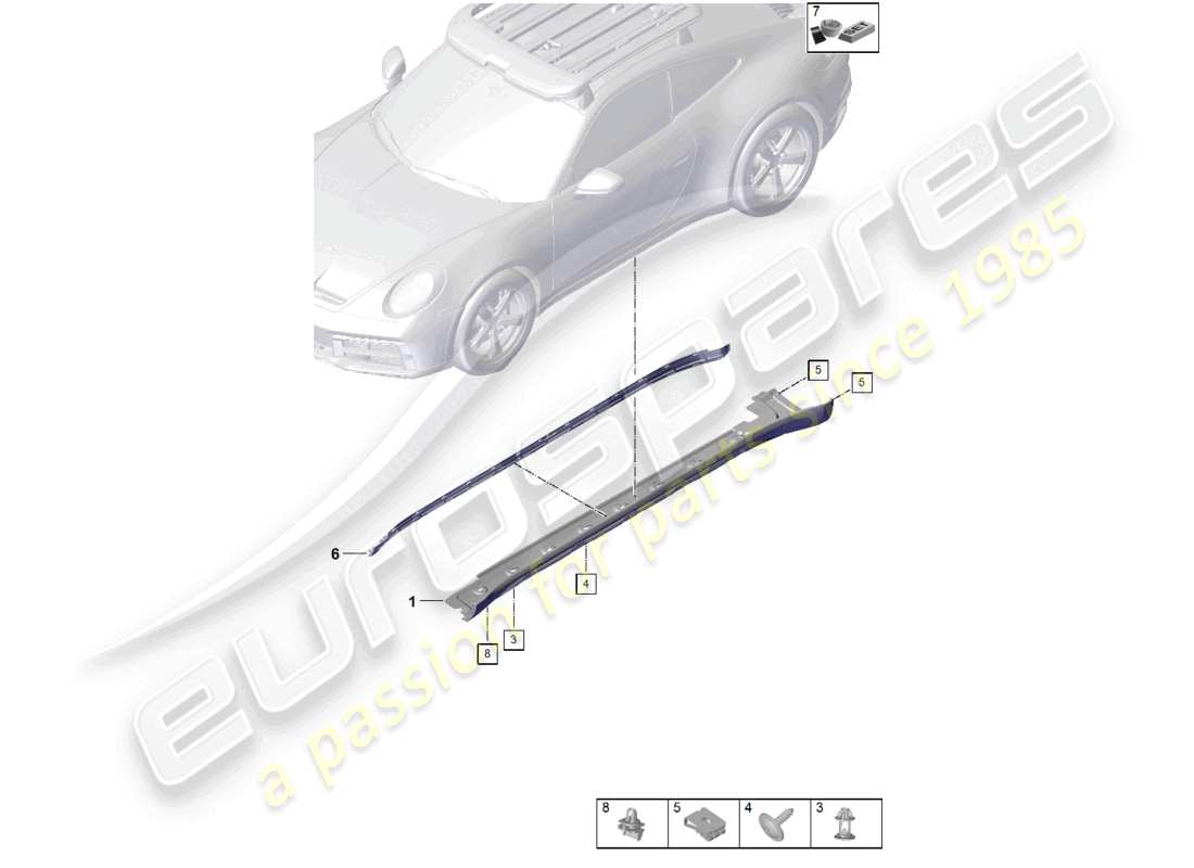 porsche 2020 (992-1) moldura exterior del larguero lateral diagrama de piezas