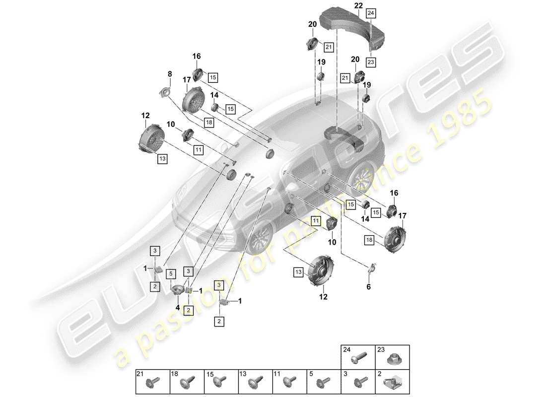 porsche 2020 (cayenne e3 9ya/9yb) diagrama de piezas del altavoz