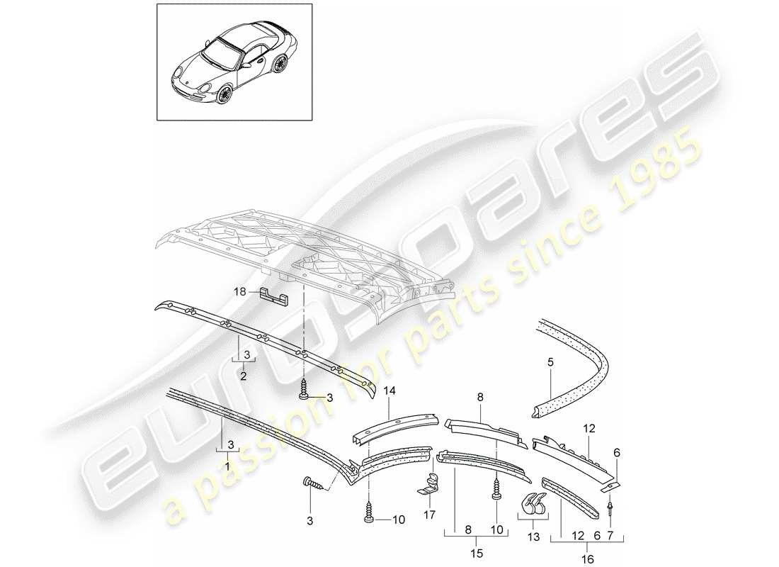 porsche 2009 (997-2) top convertible diagrama de piezas