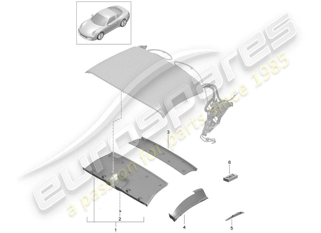 porsche 991 (2016) diagrama de piezas de capota convertible