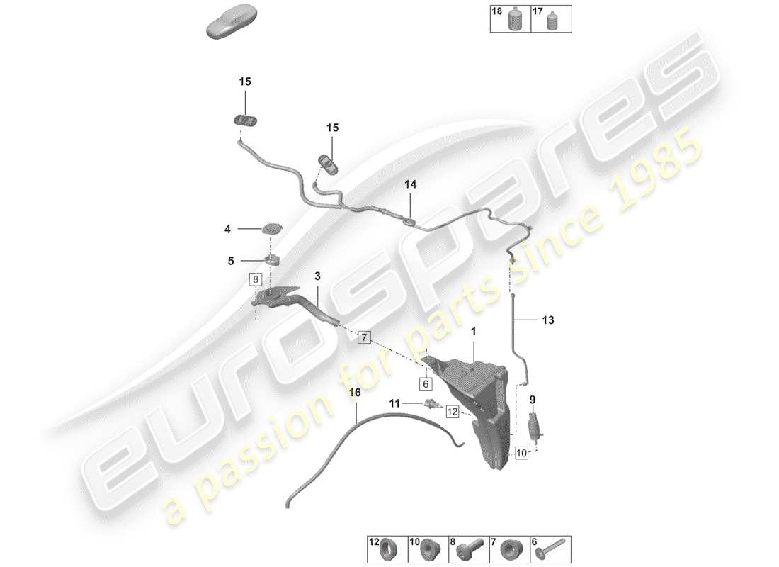 porsche 2019 (992-1) windshield washer unit diagrama de piezas