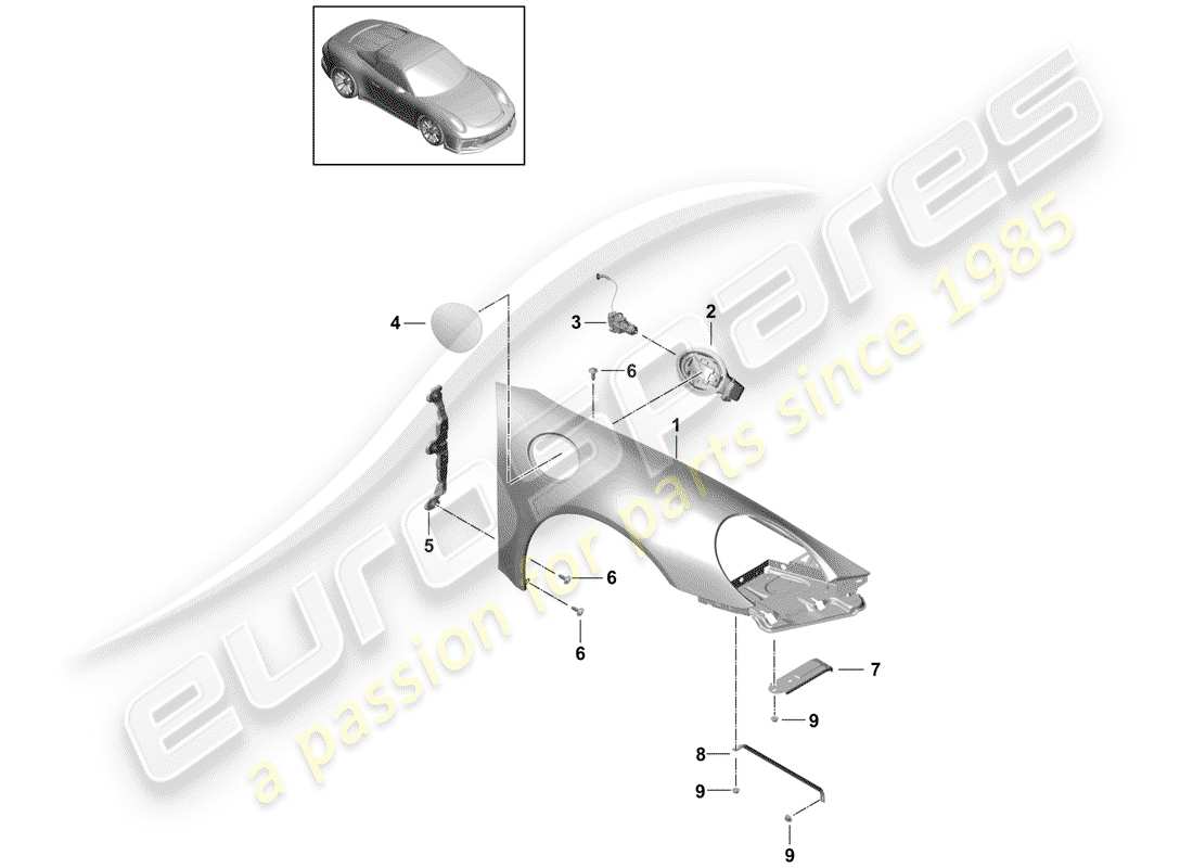 porsche 2014 (991-1 r/gt3/rs) diagrama de piezas del guardabarros