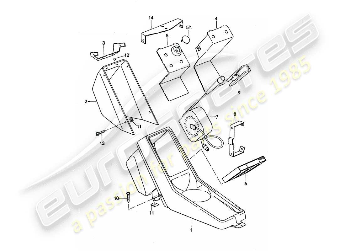 porsche 1976 (911 turbo) center console diagrama de piezas