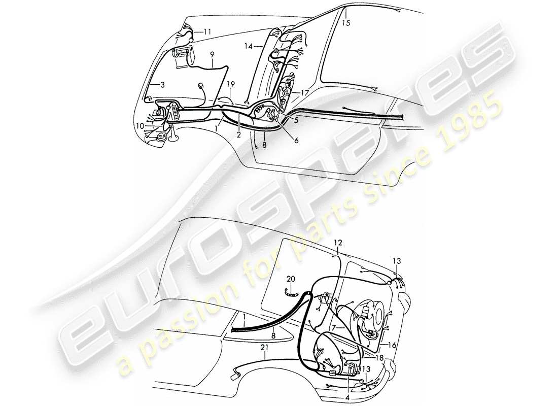 porsche 1968 (911/912) cableando arneses diagrama de piezas