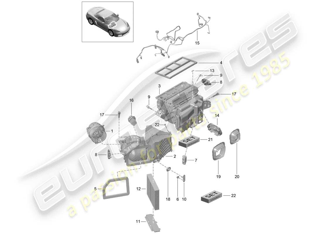 porsche 2017 (718 boxster) aire acondicionado diagrama de piezas