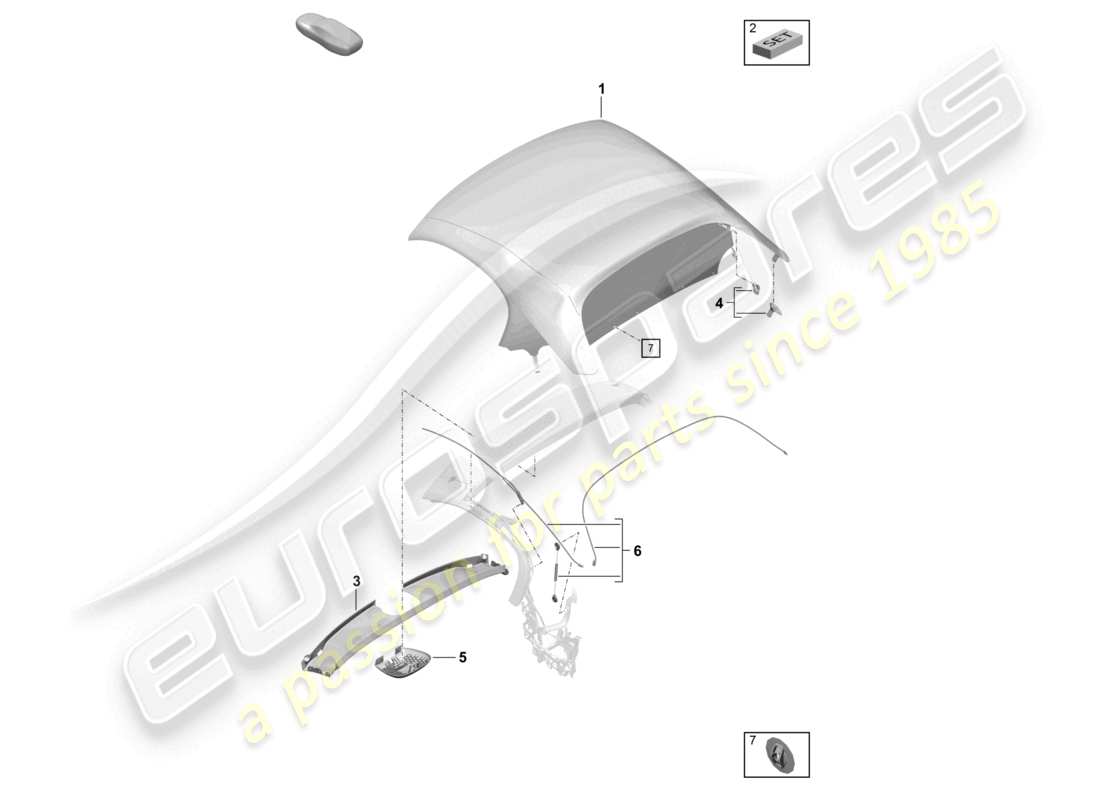 porsche 2018 (718 boxster) cubierta - parte superior revestimiento de techo moldeado diagrama de piezas