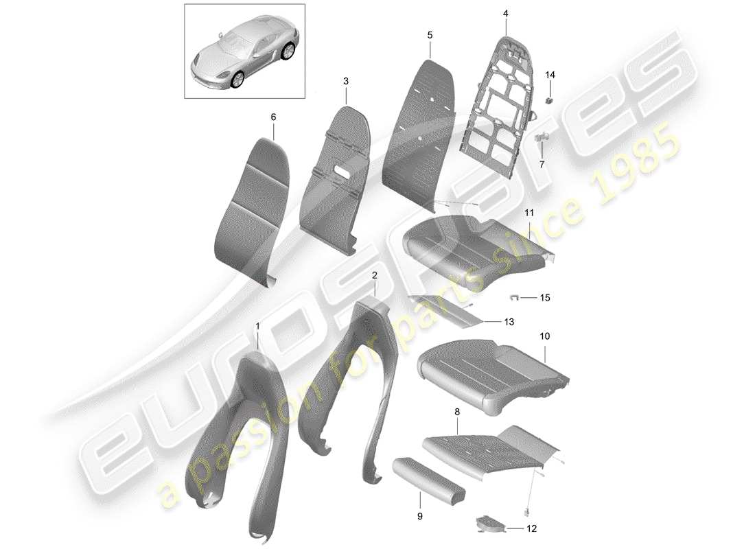 porsche 2020 (718 cayman) parte de espuma diagrama de piezas