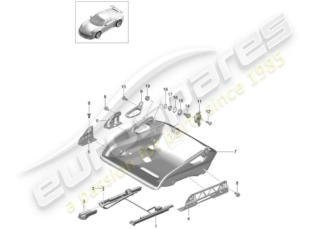 porsche 2017 (991-2 r/gt3/rs) diagrama de piezas de seat