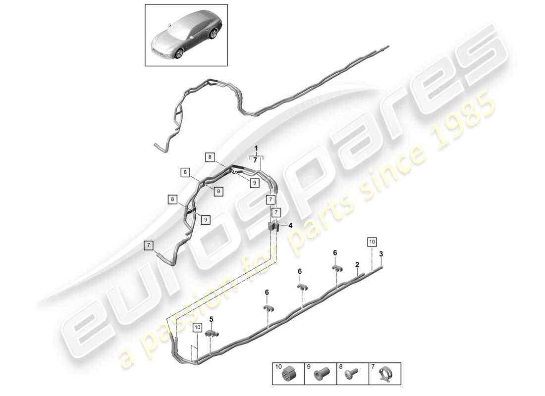 porsche 2017 (panamera 971-1) diagrama de piezas híbridas y de bajos del miembro lateral izquierdo del tubo de refrigerante