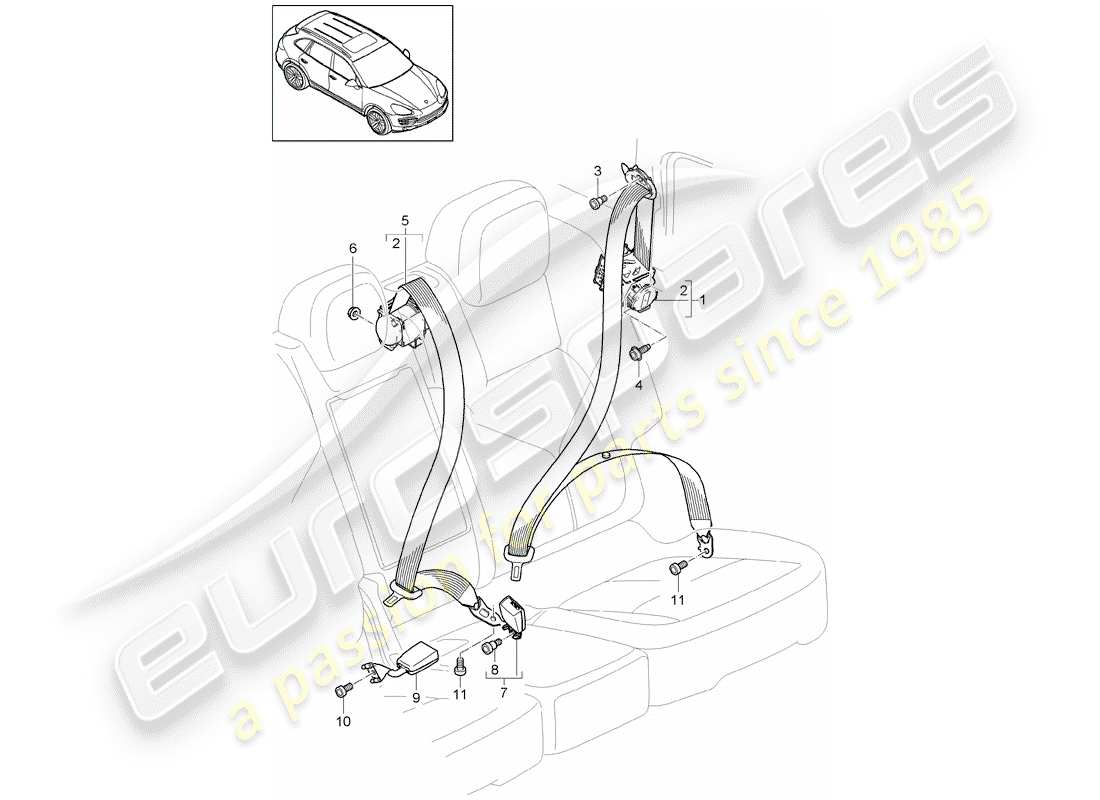 porsche 2016 (cayenne e2 92a) diagrama de piezas del cinturón de seguridad