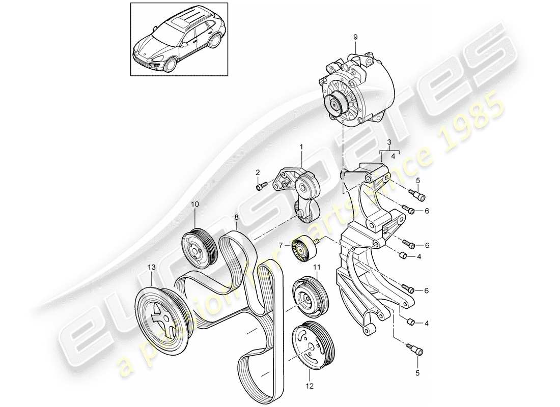 porsche 2016 (cayenne e2 92a) diagrama de pieza del tensor de correa