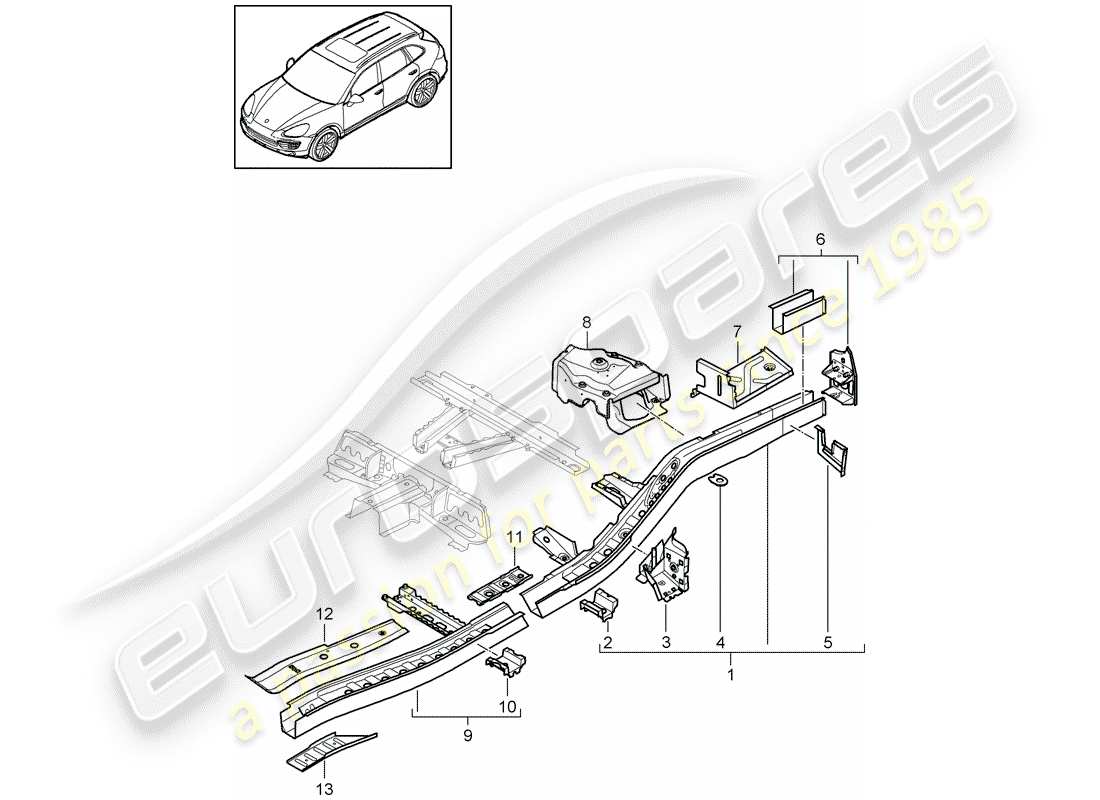 porsche 2016 (cayenne e2 92a) diagrama de piezas del marco
