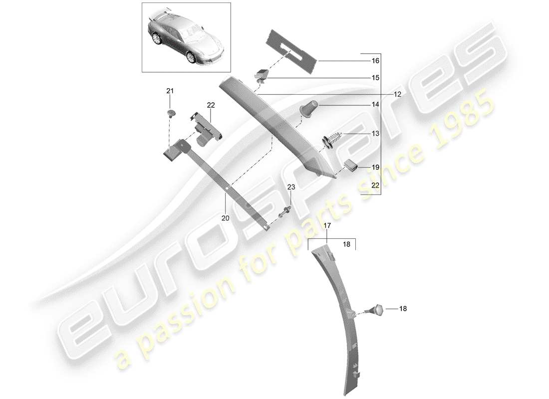 porsche 2018 (991-2 r/gt3/rs) un pilar diagrama de piezas