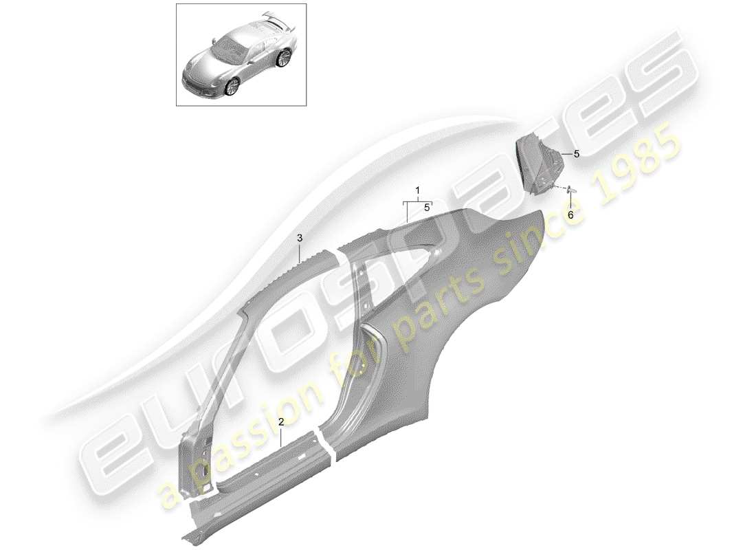 porsche 2020 (991-2 r/gt3/rs) panel lateral diagrama de piezas