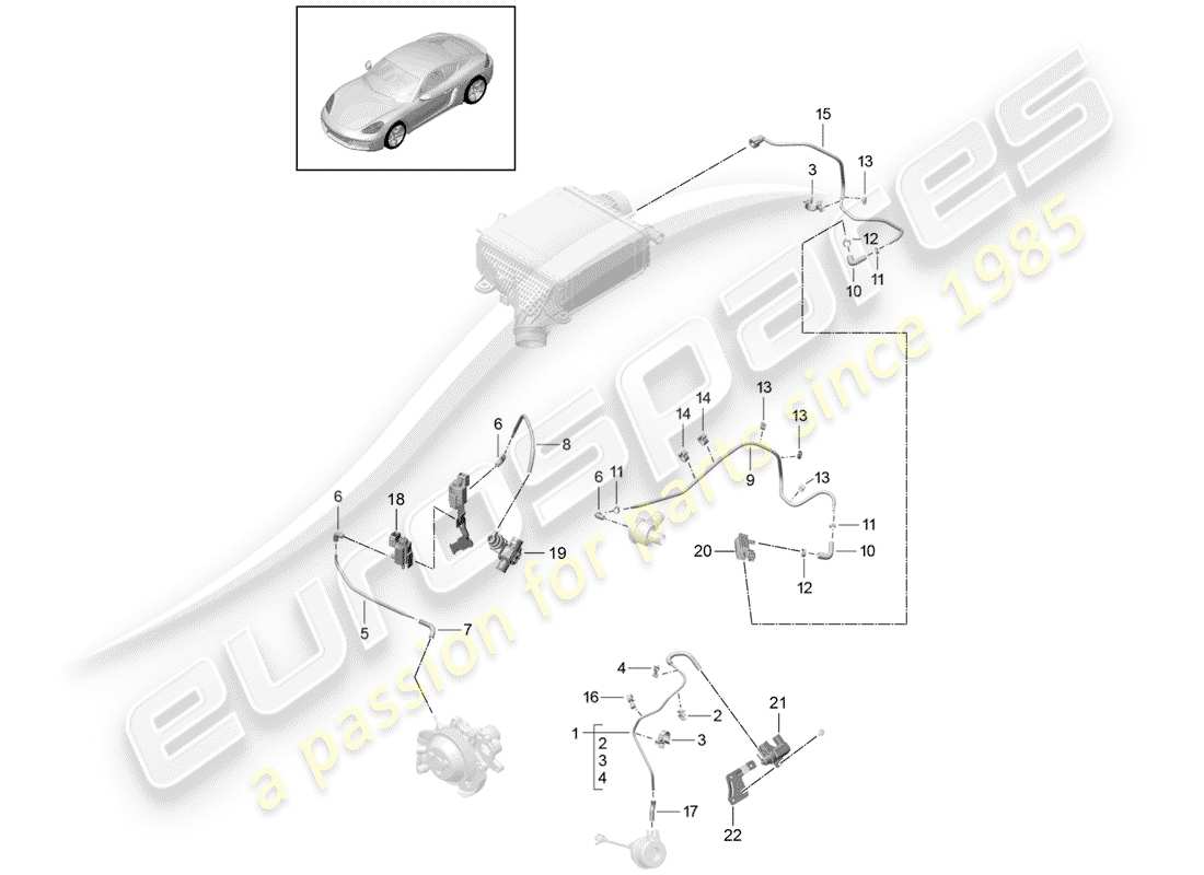porsche 2017 (718 cayman) diagrama de piezas de la línea de control