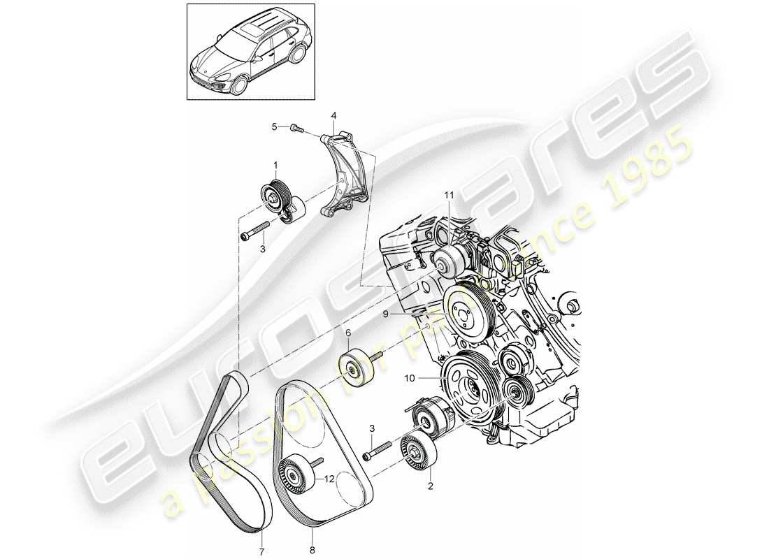 porsche 2016 (cayenne e2 92a) diagrama de piezas del amortiguador tensionador de correa
