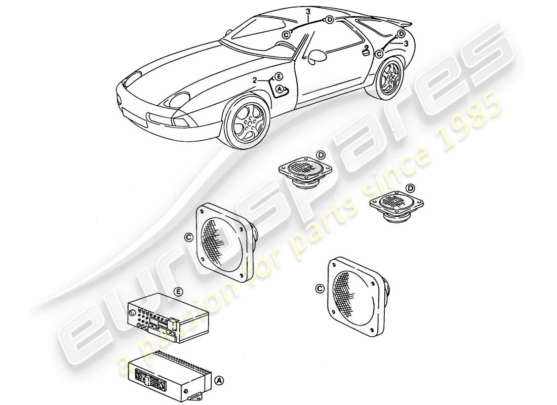 porsche 1995 (928) arnés - altavoz diagrama de piezas