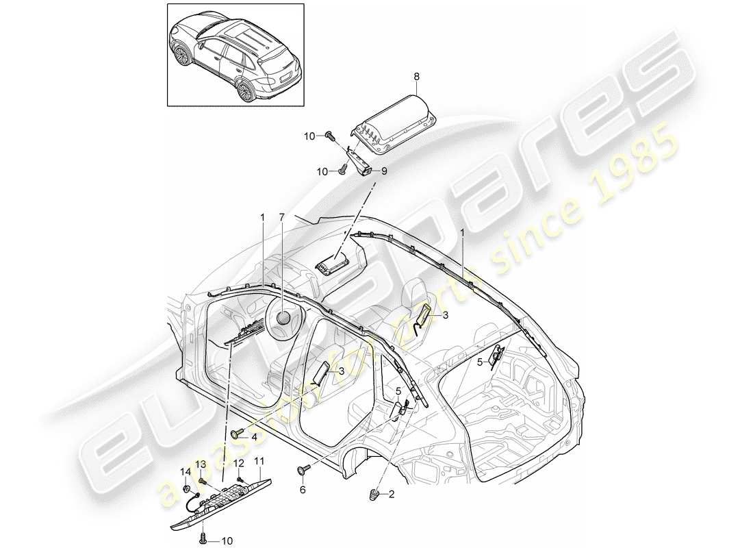 porsche 2017 (cayenne e2 92a) diagrama de piezas del airbag