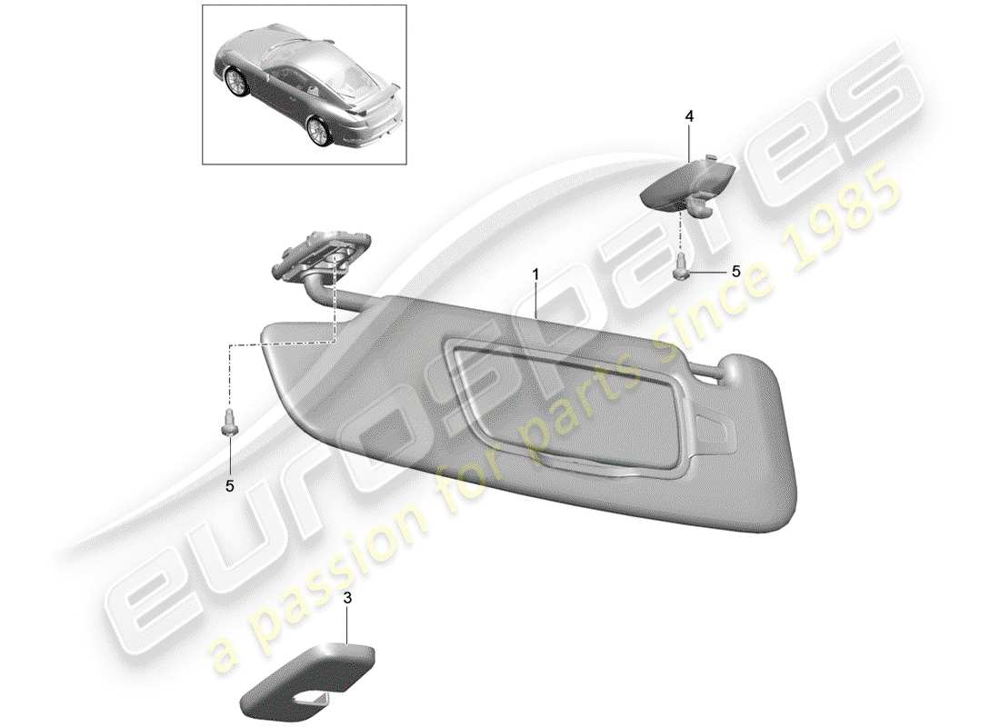 porsche 2014 (991-1 r/gt3/rs) sun vizors diagrama de piezas