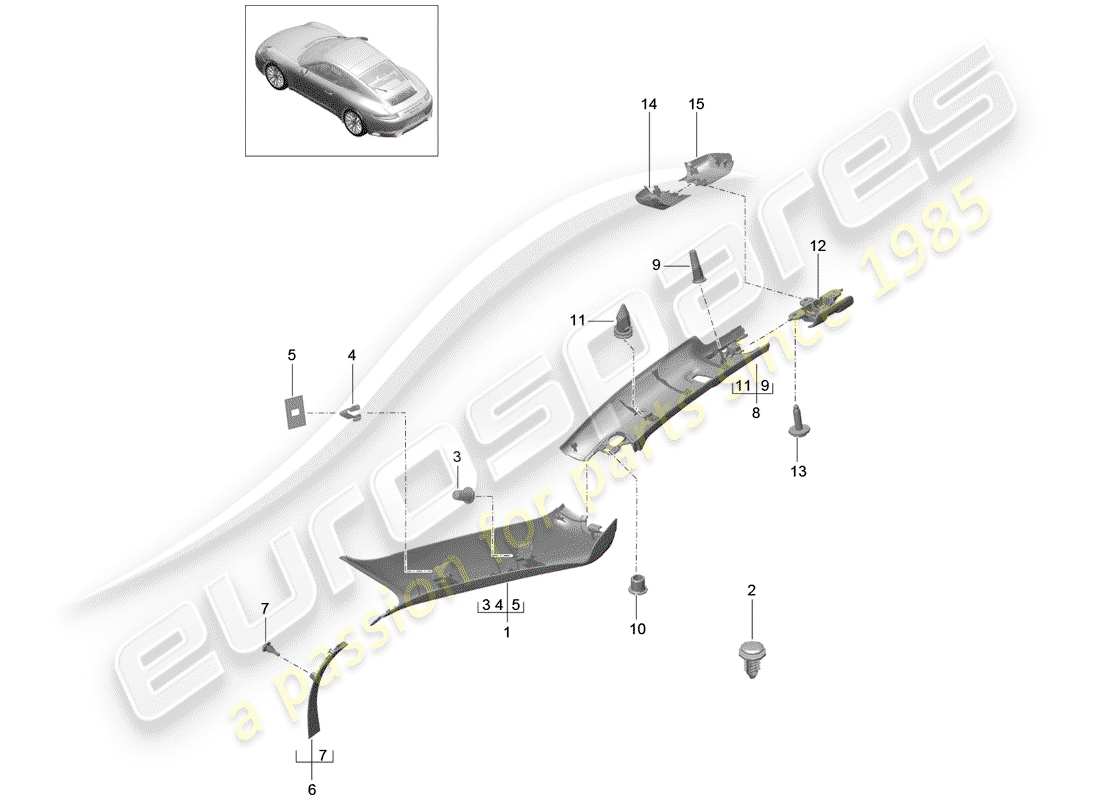 porsche 2019 (991-2) diagrama de piezas del pilar a
