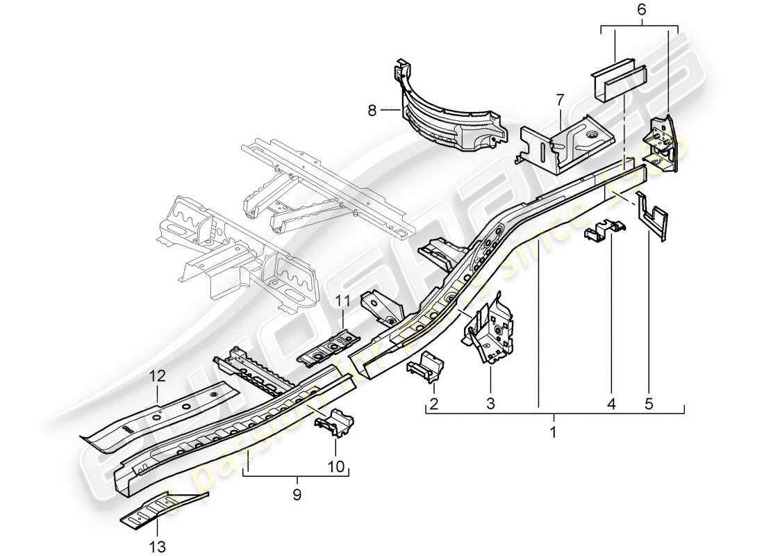 porsche 2008 (cayenne e1 9pa) diagrama de piezas del marco