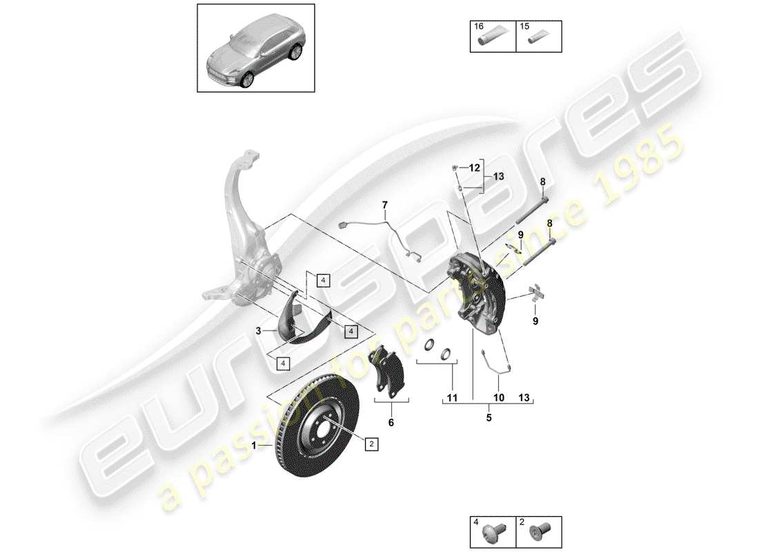 porsche 2019 (macan) frenos de disco diagrama de piezas