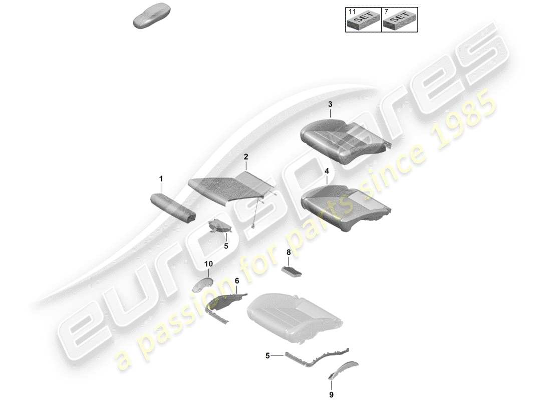 porsche 2019 (718 boxster spyder) diagrama de piezas de la pieza de espuma