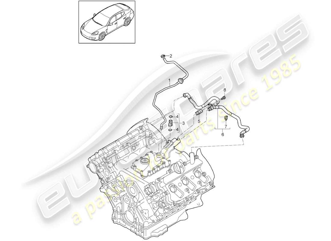 porsche 2010 (cayenne e1 9pa) línea de respiradero caja del cárter diagrama de piezas